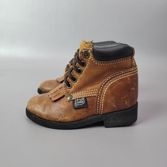 Justin Kiltie Roper Lace Up Toddler Boots Brown Leather Size 5.5 D Baby Justin - Picture 2 of 11